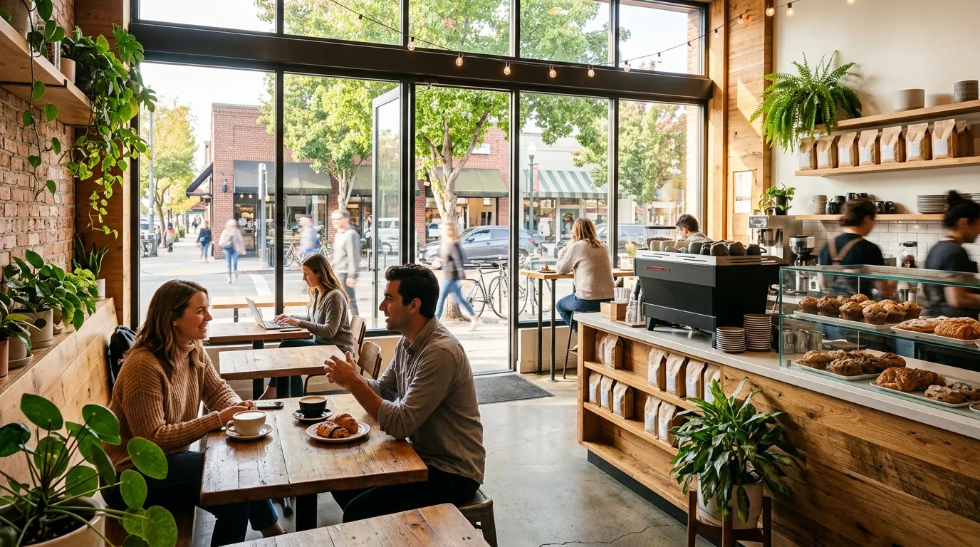 Coffee shop scene in Redwood City California