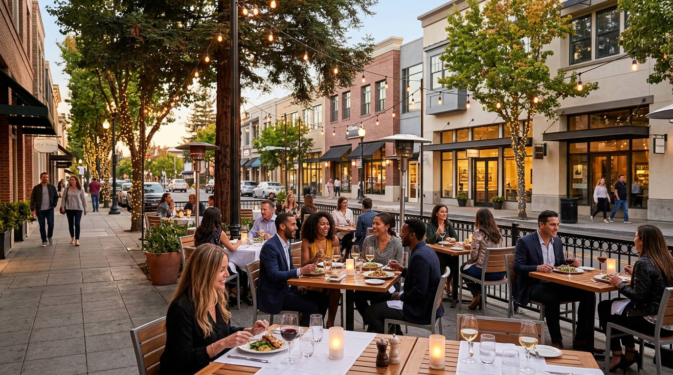 Outdoor dining in downtown Redwood City California
