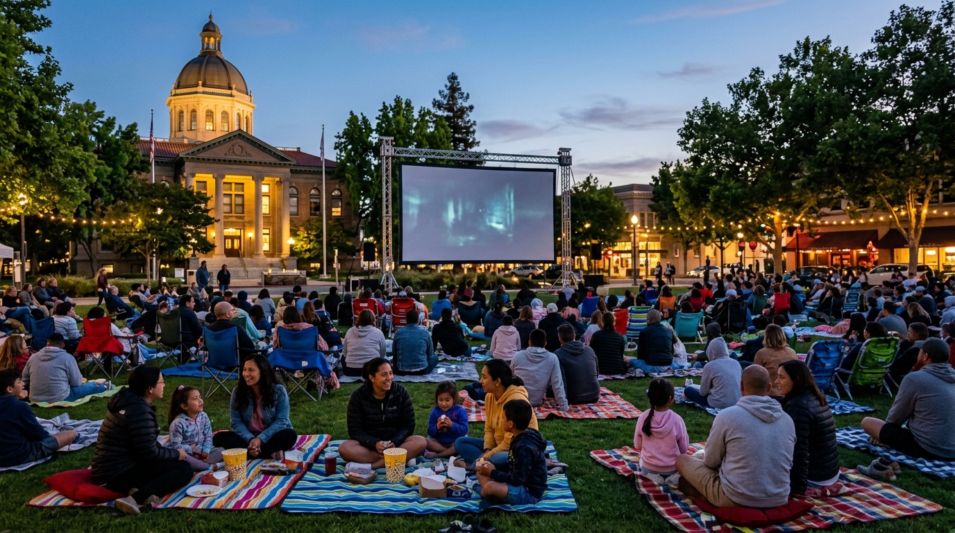 Outdoor movie night in Redwood City California