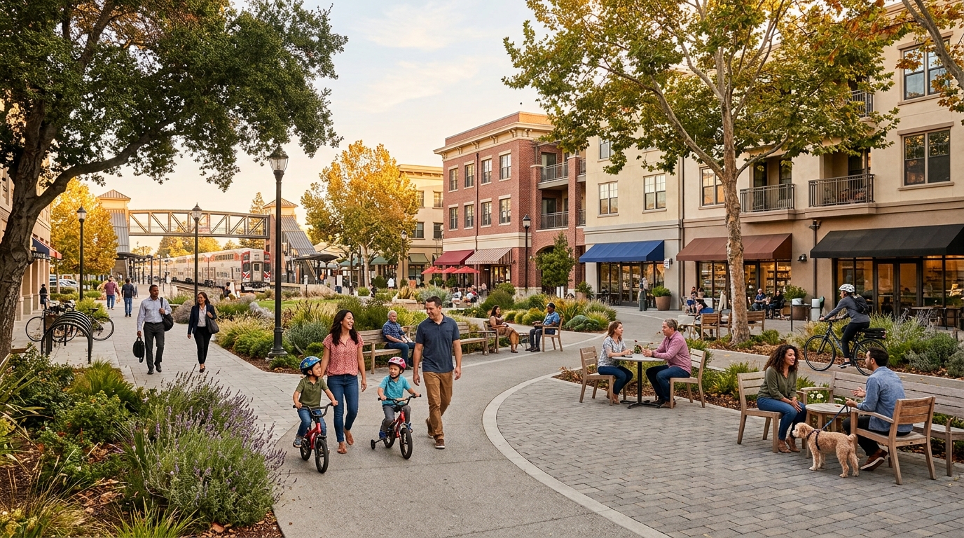 Pedestrian friendly public space in downtown Redwood City
