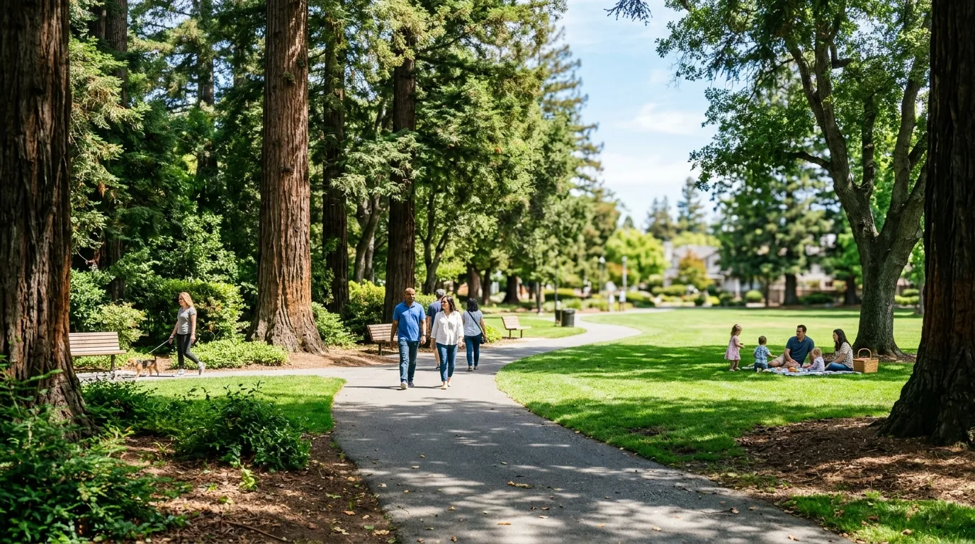 Walking and recreation in a Redwood City park